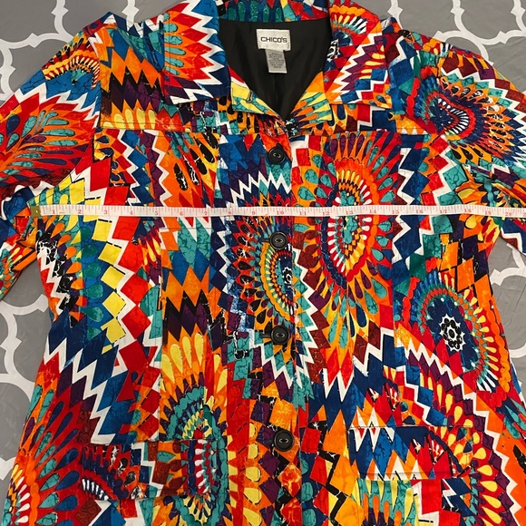 Chico's Women's Vibrant Colorful Blazer Size 2 L 98% cotton - Picture 4 of 6